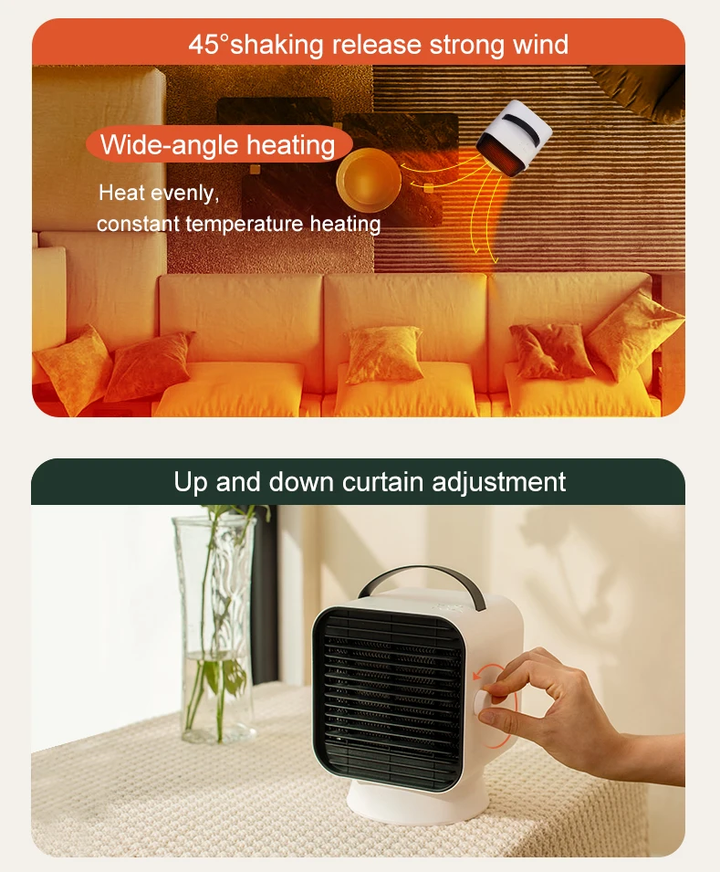 New Desktop Electric Mini Heater Adjustable Thermostat PTC Ceramic Element Heating Small Portable USB Space Fan Heater For Home