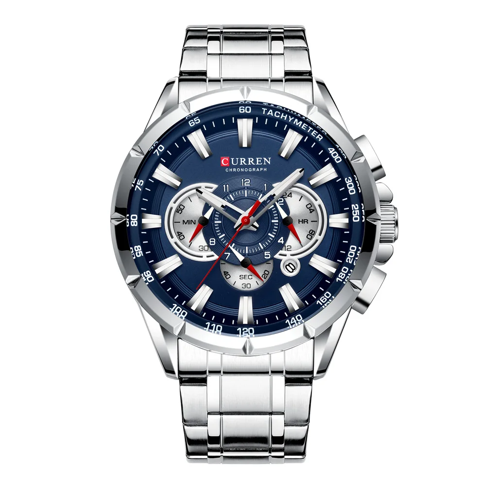 

Top Brand Curren 8363 Luxury Men's Wristwatch 3atm Water Resistant Chronograph Man Quartz Watch Blue Stainless Steel business