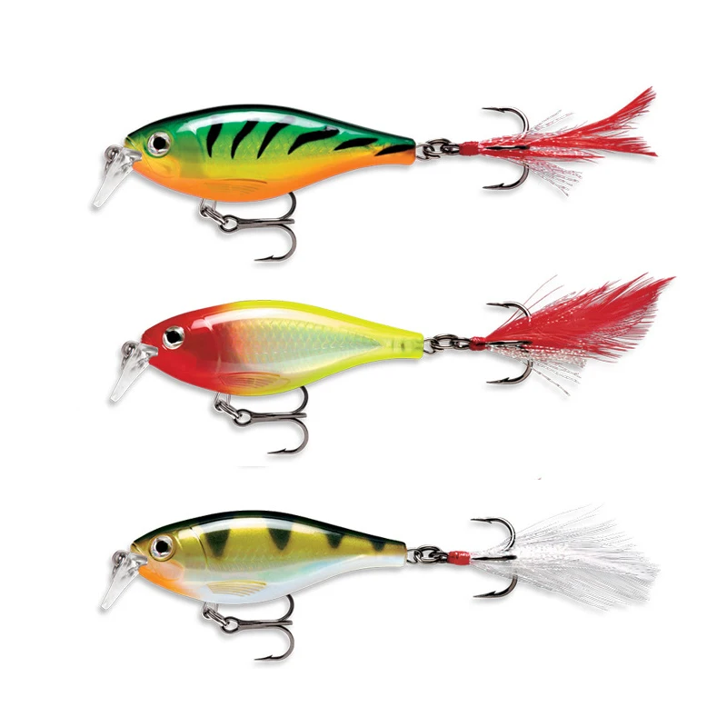 

Wholesale hard plastic fishing crankbait minnow bass fishing lures feather hook