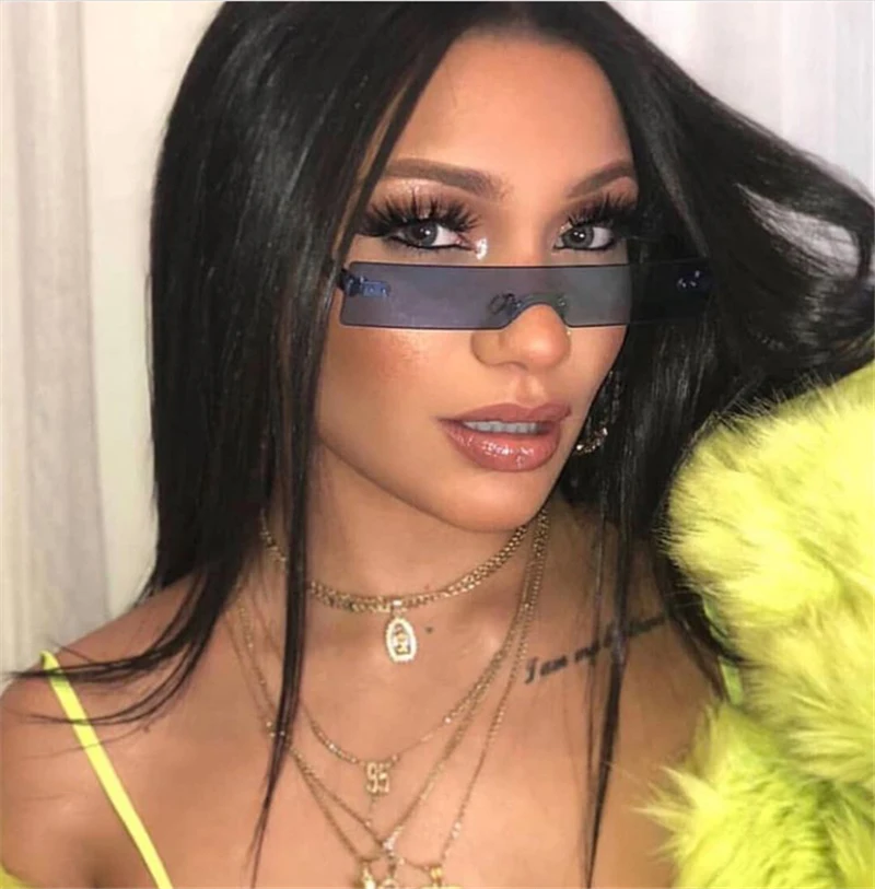 

New Arrivals Sun Glasses Vintage One-piece Yellow Orange Small Rectangular Flat Top Rimless Sunglasses