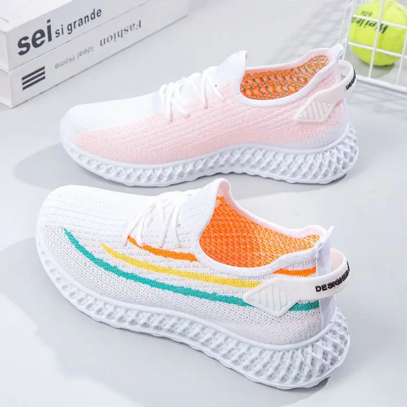 

Latest Style Women Summer Light Weight Breathable Fly knit Sneakers Yeezy Running Shoes Casual Shoes, White green black grey pink