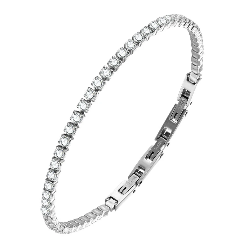 

New stainless steel adjustable two extension buckle cubic zirconia tennis bracelet