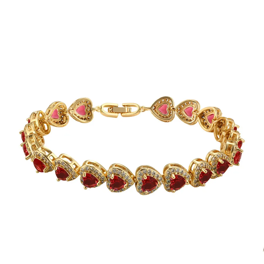

bracelet-439 Classic retro elegant light luxury high quality peach heart color diamond chain bracelet