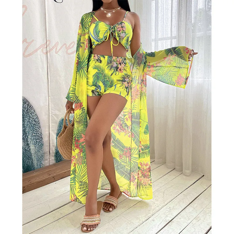 

XN6370C 2021 Newest Beachwear Bodysuit Willow Dance Women's Perspective Sheer Mesh Ruffle Bottom Cover Up Pants Swimsuit Bikini