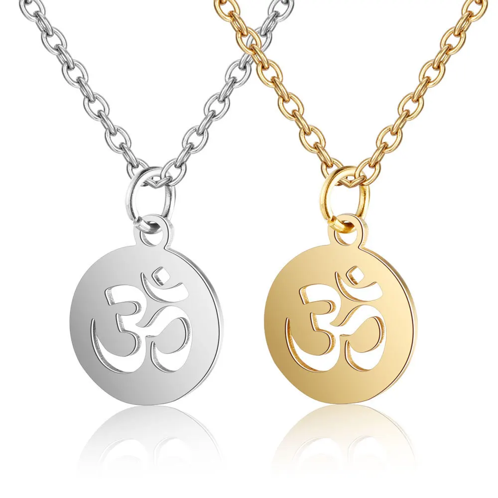 

New Round Yoga Symbol Pendant Necklace Geometric Stainless Steel Hollow Disc Necklace for Women, Picture shows