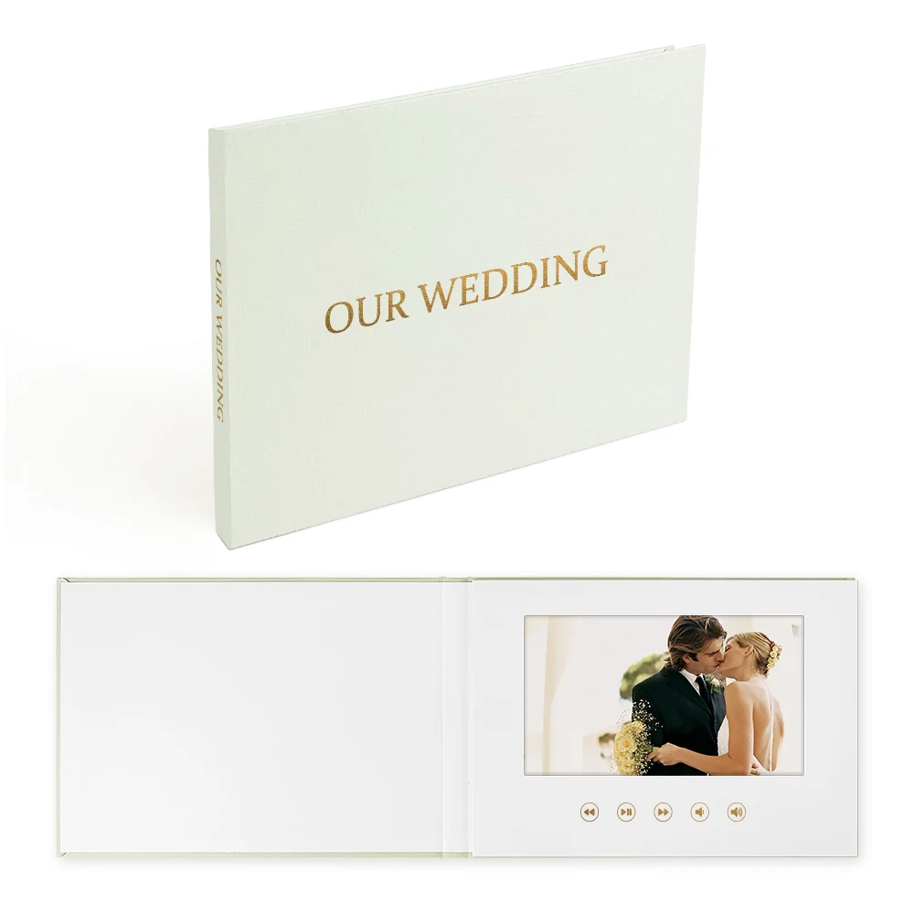 

customized linen hardcover video album 7 inch family albums video book with gold foil video invitation memory book