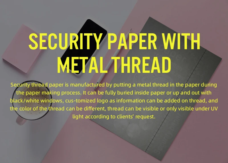Security Paper with Window Thread and Watermark for documents