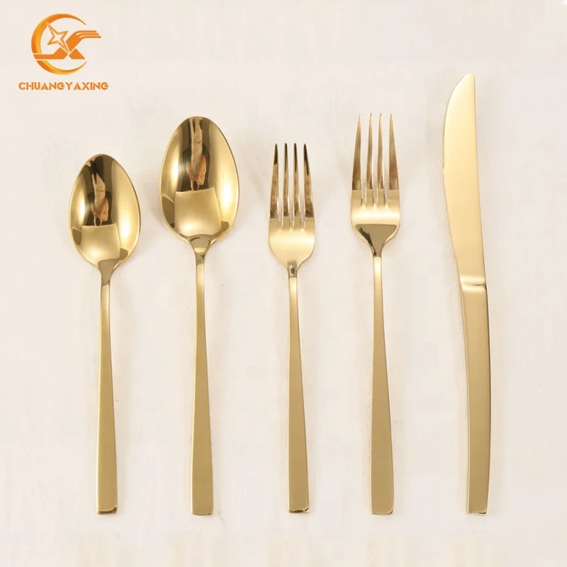 

New High Quality Stainless Steel Silverware Set 5 pcs Spoons Forks and Knives Wedding Gold Flatware for Events Gift, Silver/gold/rose gold/black/rainbow/custom color