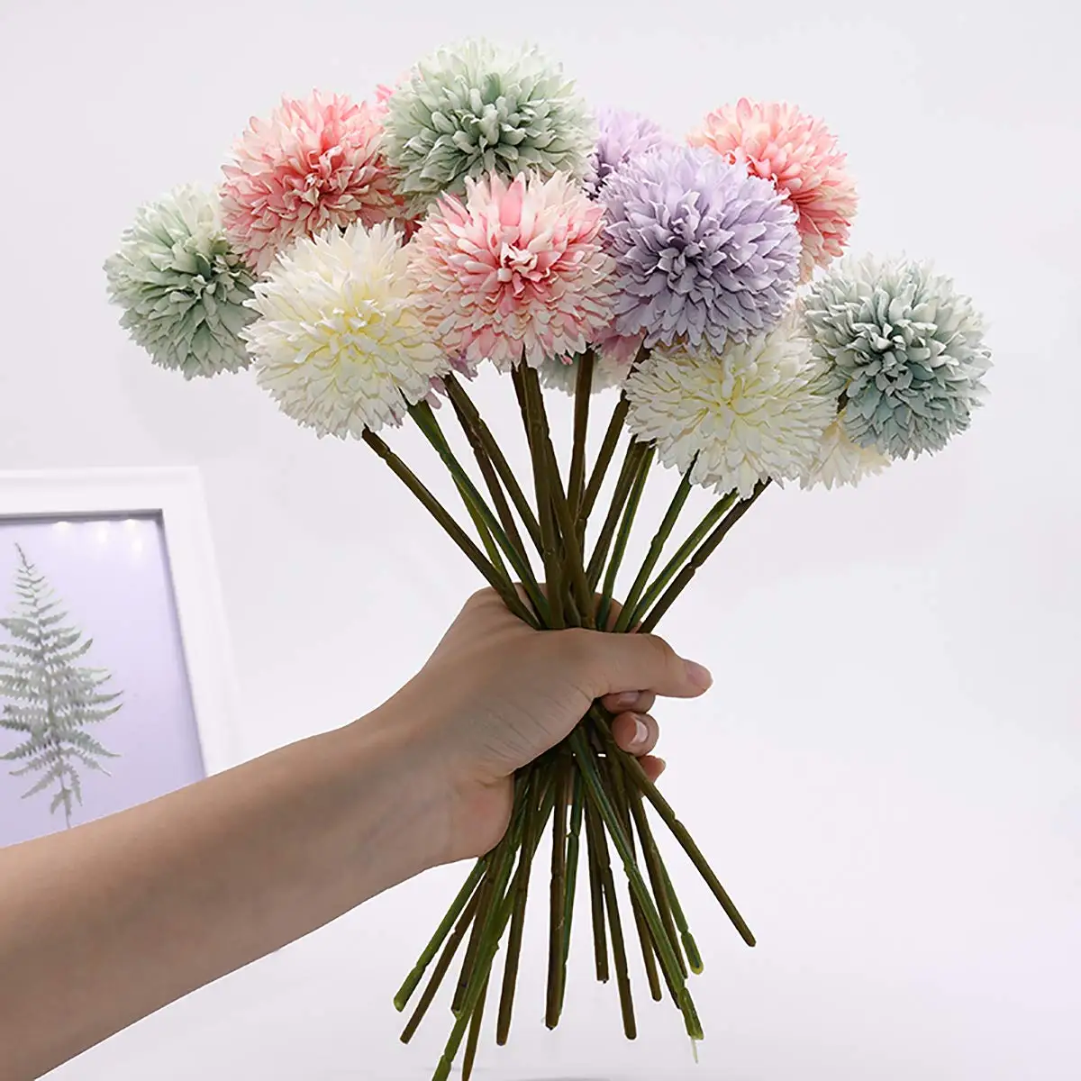 Wholesale Artificial Silk Flower Green Ipingpong Chrysanthemum Dandelion Small Ball Flower For