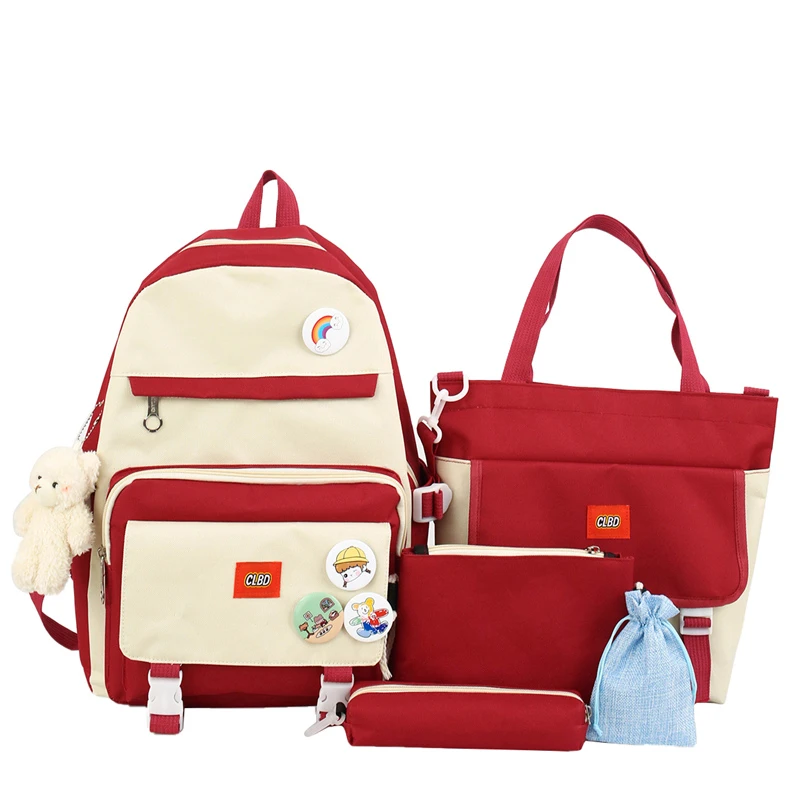 

Wholesale students backpack set 5 in 1 set leisure backpacks girls schoolbags