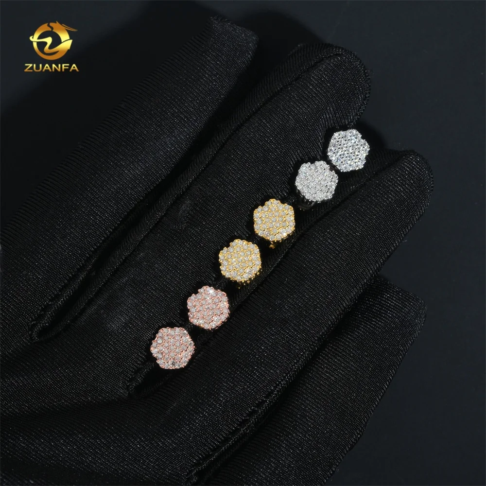 Fine Jewelry 925 Sterling Silver Iced Out Jewelry Diamond Stud VVS Moissanite Earrings