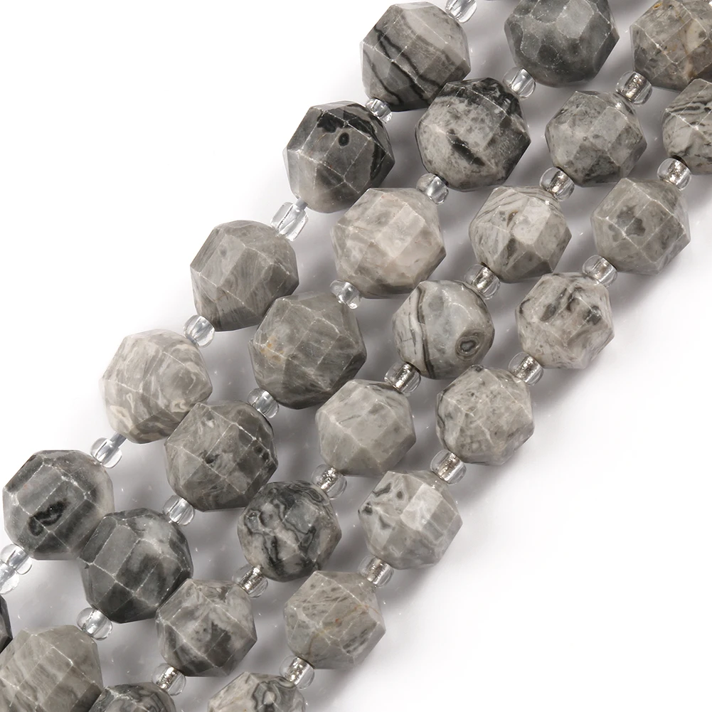 

8/10mm Faceted Olive Shape Gray Color Map Jaspers Stone Beads For Bracelet DIY Making