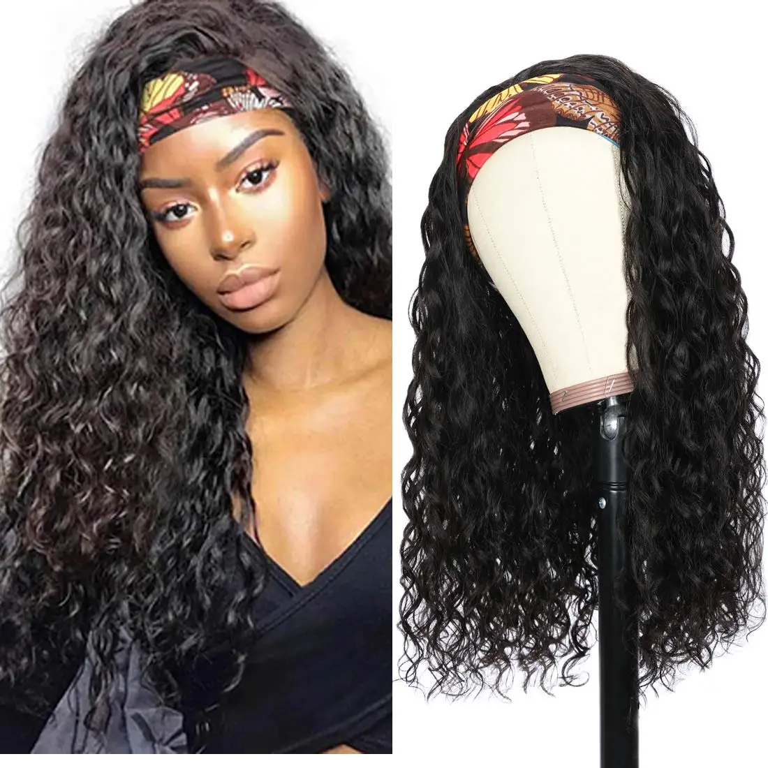 

Black Friday 50% OFF! Headband Wigs Human Hair None Lace Front Wigs Water Wave Remy Headband Human Hair Wigs for Black Women, Natural color