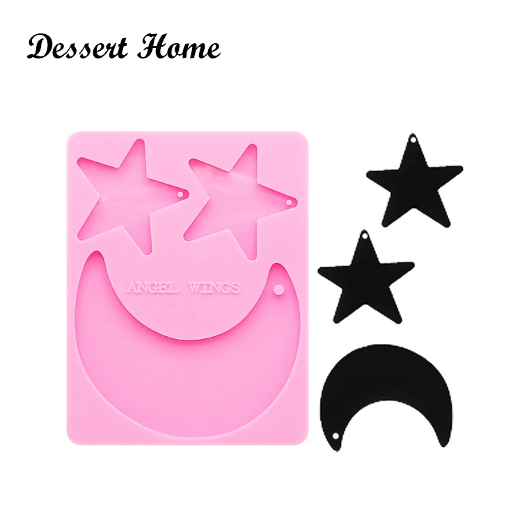 

DY0122 Shiny Star moon silicone keychain mold silicona DIY epoxy resin molds for keychains, Pink