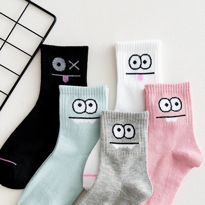 Wholesale Prices Summer Polyester Socks Cartoon Big Eyes Funny Socks Candy Color Cute Tube Socks Women