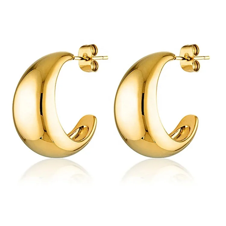 

Fashion Minimalist Women 18K Gold Plated Hoop Earrings Hypoallergenic 316L Stainless Steel Crescent Dome Gold Hoop Earrings