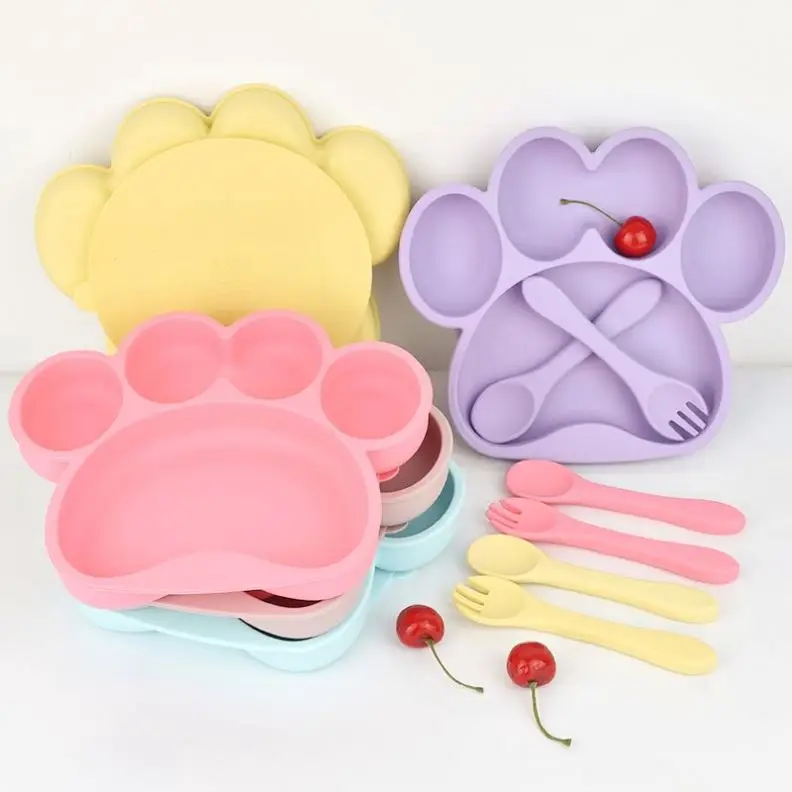 

Child Kid Food Feeding Eating Toddler Soft Silicone Suction Baby Bowl Plate Set With Pack Spoon Set