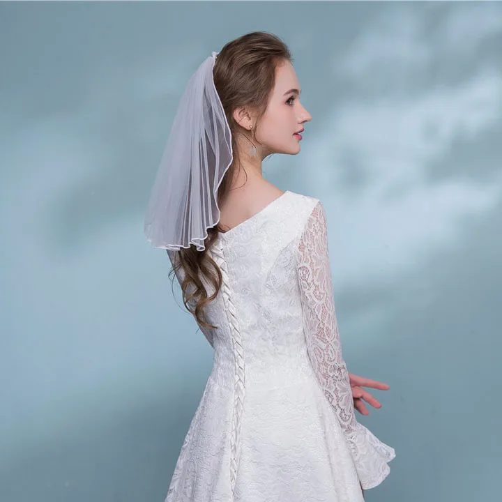 cbj-124 纯婚纱部分短梳白色蕾丝新娘新娘面纱 - buy white wedding