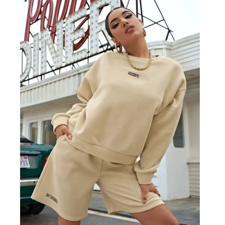 

Womens 100% Cotton Jumper Luxury Oversized Sweatshirt Femme Crew Neck Hoodies Sweatshirt Set Sweatshirt Women