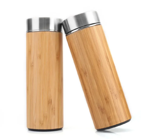 

Travel vaso de bambu OEM reusable 20oz 450ml double walled vacuum insulated straight bamboo skinny sublimation tumbler with, Natural