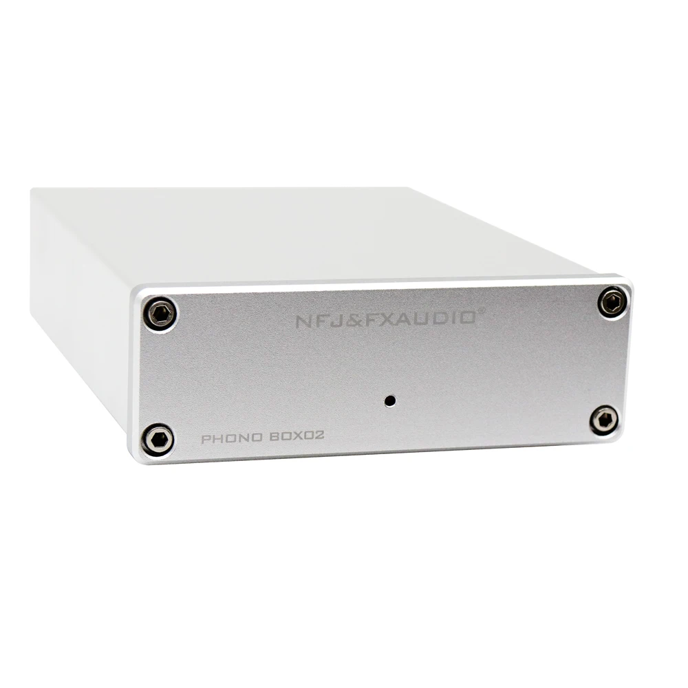 FXAUDIO BOX02 Mini Phono Preamp Turntable Preamplifier Box for MM and MC with 12Volt AC Apater RCA input Silver