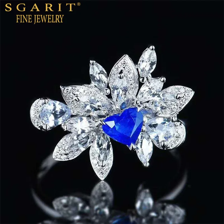 

SGARIT luxury gemstone heart ring 18k gold jewelry 0.58ct royal blue natural sapphire ring women