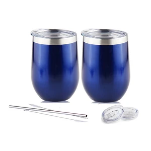 Image of Premium High Quality Wedding Gifts coffee mug 12OZ Stainless Steel Cups Wine Glasses with BPA Free Slide lid, Straw and Cleaner