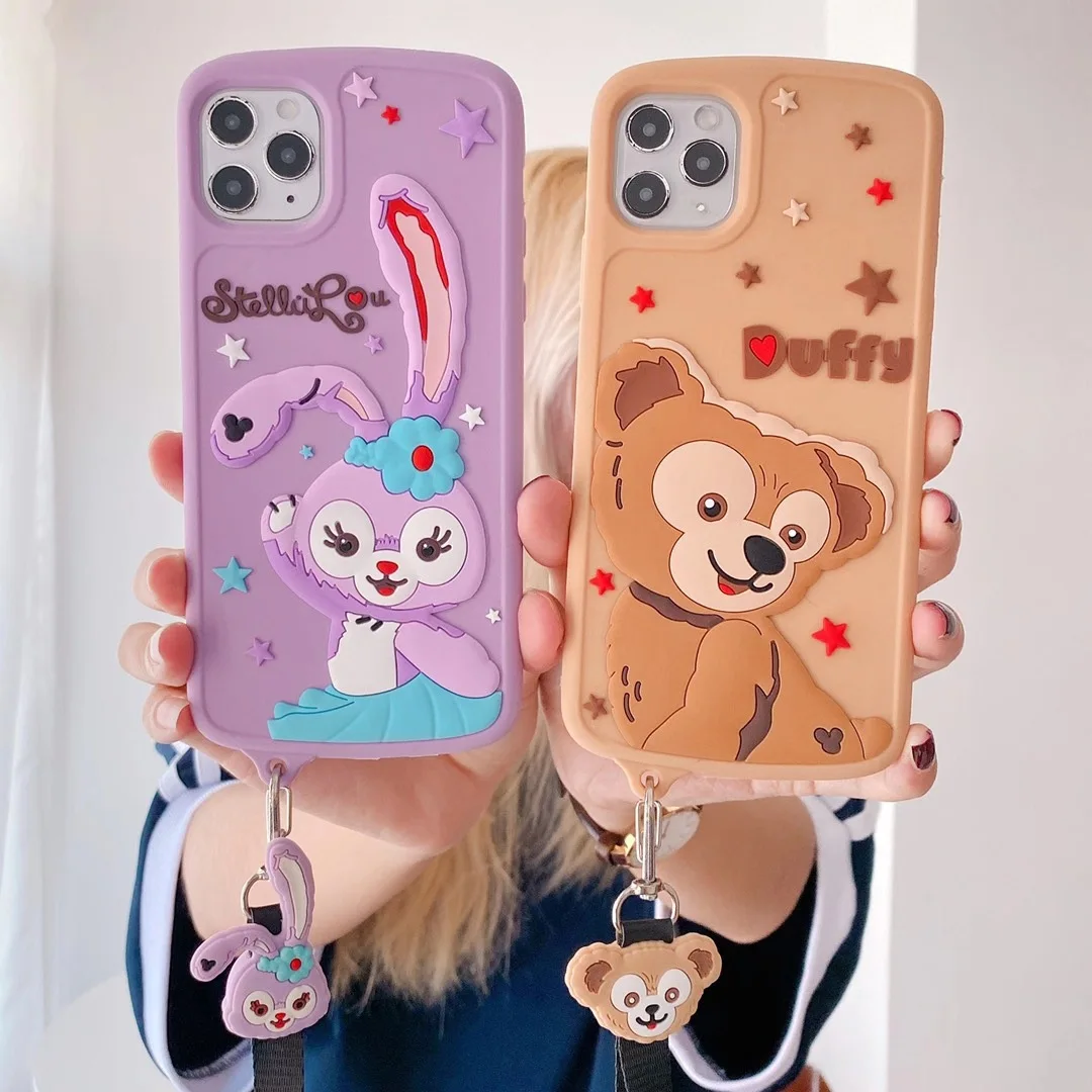

free shipping silicone strap belt stellalou duffy Case For iphone 12 pro max 12 Mini 11 XS X Soft bear Cover, Colorful