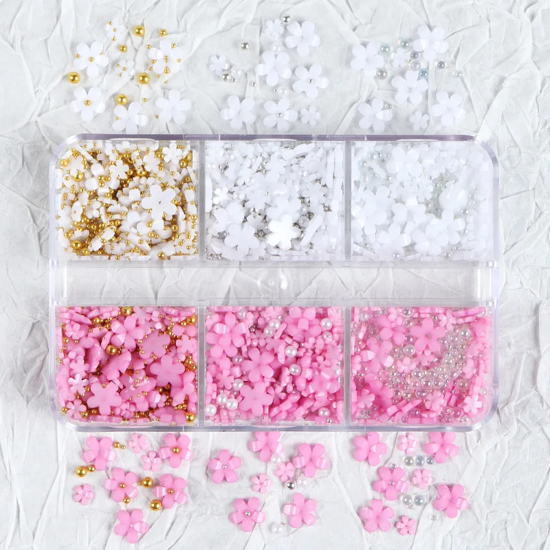 

Misscheering Nail Art resin box flower Ornaments Acrylic Flowers with Gold and Silver Beads Resin Flowers