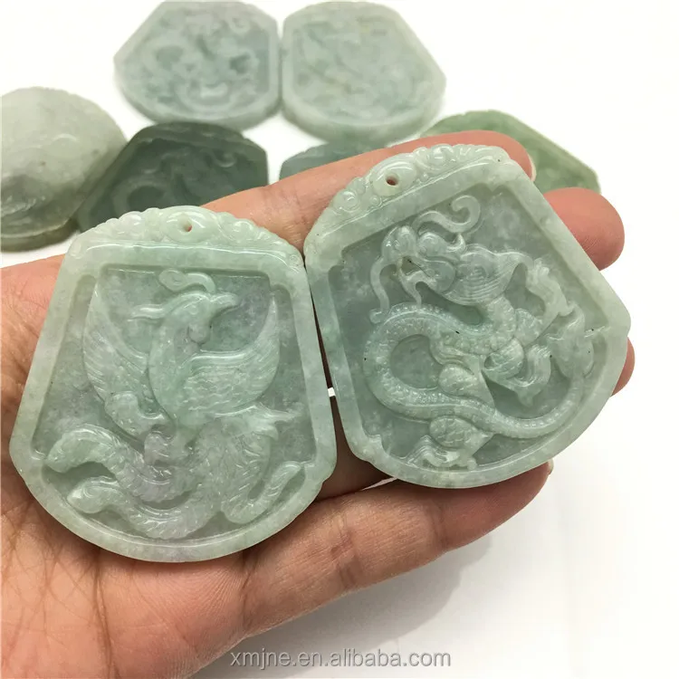 

Certified Grade A Emerald Burmese Jade Pendant Waxy Kind Of Dragon And Phoenix Large Pendant Couple Jade Manufacturers