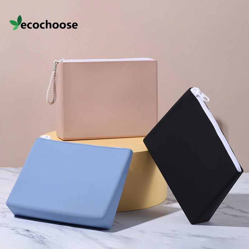 

Ecochoose Wholesale Customized Eco Friendly Silicone Women handbag Waterproof Pouch Makeup Cosmetic Bag, Pink, blue, red, cyan, black