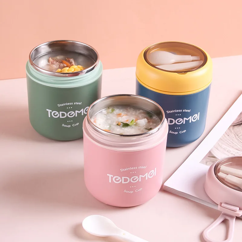 

Stainless Steel Lunch Box Drinking Cup With Spoon Food Thermal Jar Insulated Soup Thermos Containers Thermische lunch box