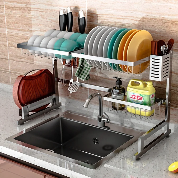 

304 stainless steel High Quality Over The Sink Dish Rack 25.5" Storage Organizer Holder Kitchen Shelf, Silver