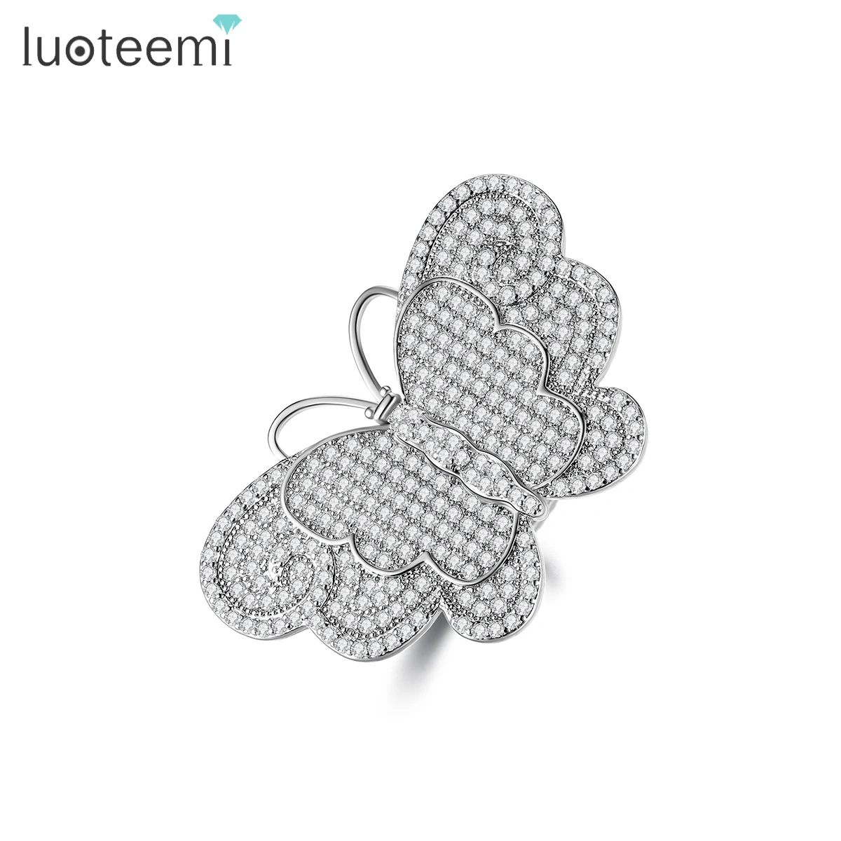 

LUOTEEMI Butterfly Set Bohemian Woman Diamond Jewelry Cubic Zirconia Zircon Iced Out Resizable Luxury Ring