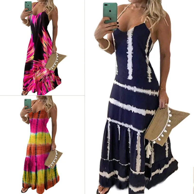 

2023 Ladies Casual Loose Band Dress Color Summer Sexy Boho Bow Camis Befree Long Dresses Plus Size 6XL Large Dress Robe Femme