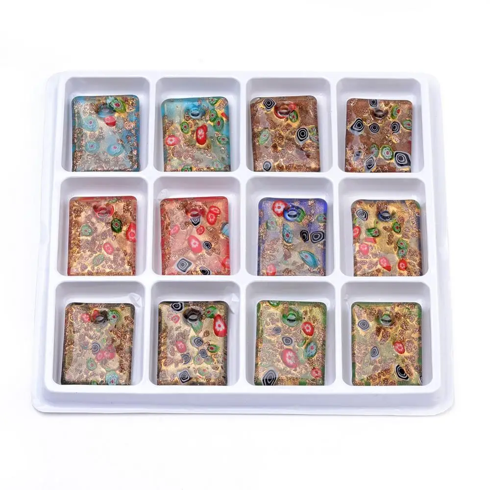 

PandaHall Inside Millefiori Glass Rectangle Gold Sand Lampwork Pendants, Multicolor