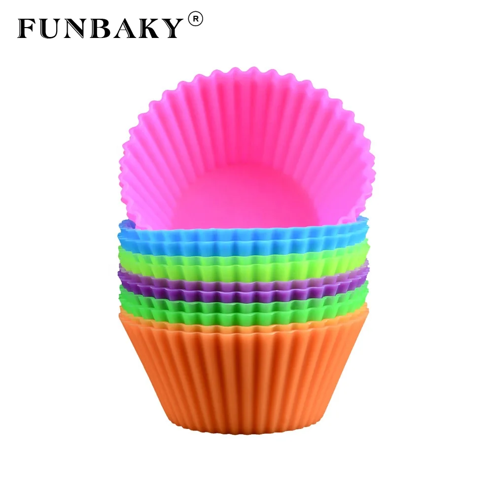 

FUNBAKY Silicone kitchen tools round shape muffin cake cup making molds heat resistant mini cake silicone cup cake baking, Customized color