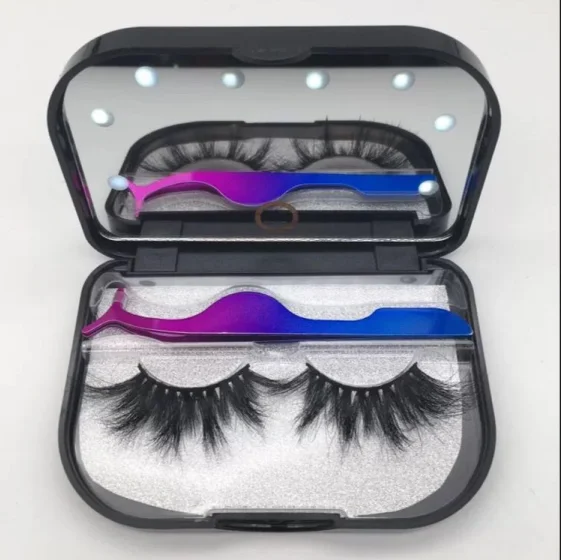 

wholesale led light lashes case with mirror mink eyelash packaging box private label lashbox