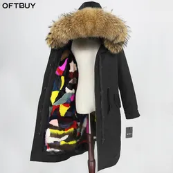 OFTBUY X-long Real Fur Coat Winter Jacket Women Na