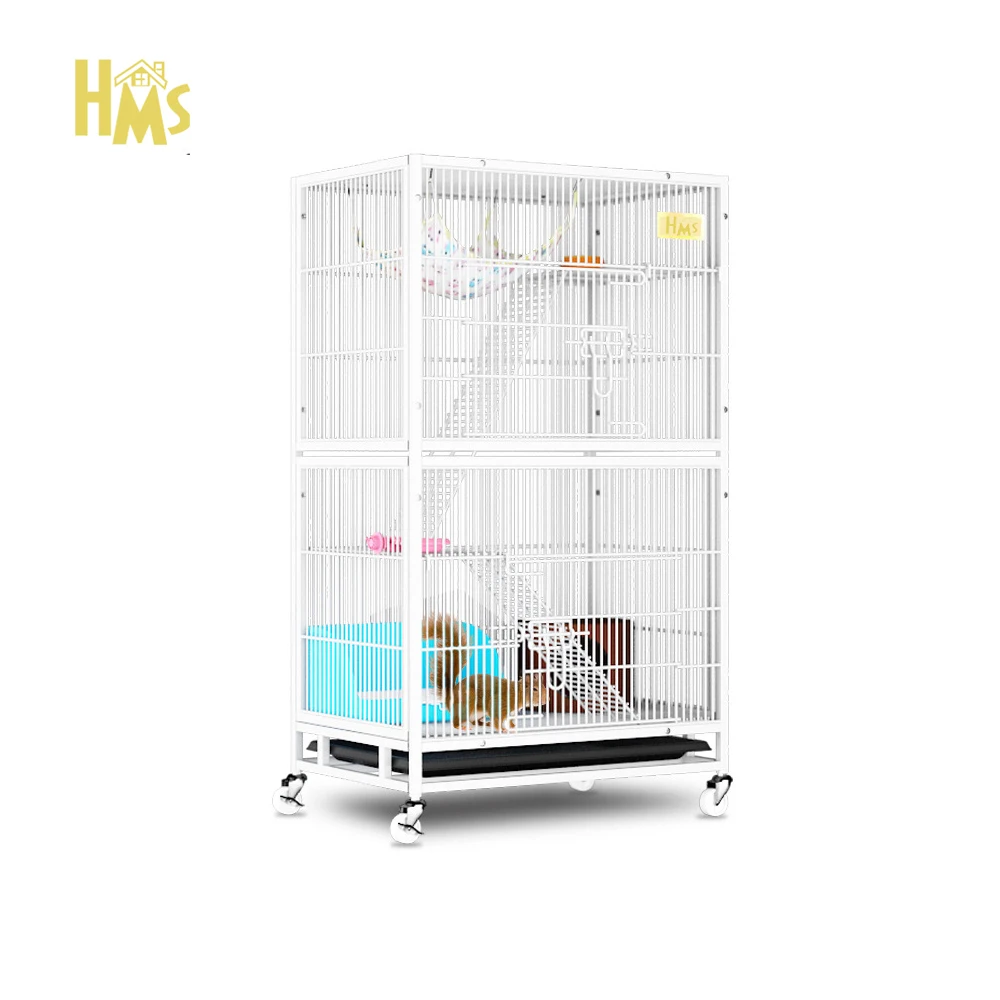 

HMS Wholesale Animal Squirrel Cat Cage 2 Doors Metal Breeding Square-tube Steel Wire Breeding cage, White