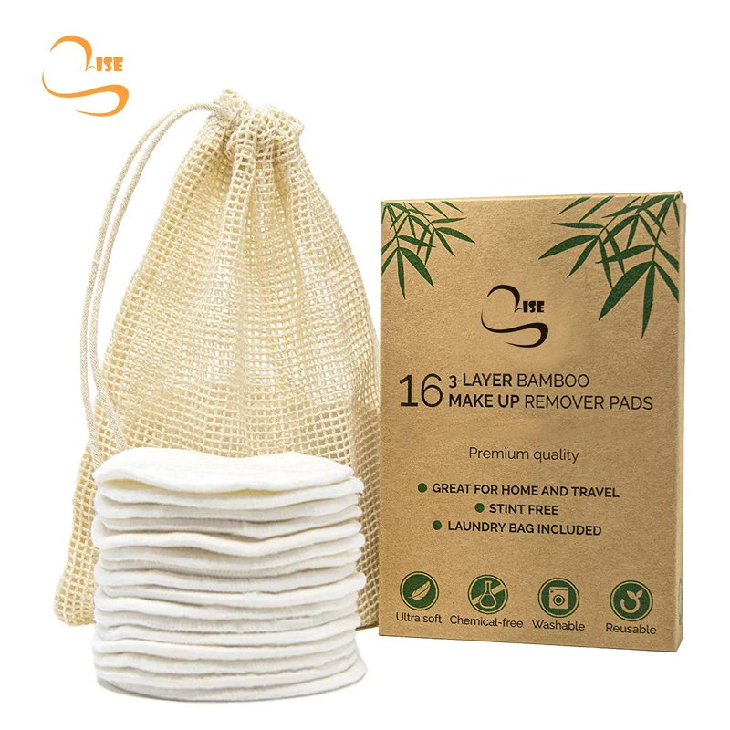 

Round Bamboo Terry Cosmetic Cleansing Pads Laundry Bag Set Soft Reusable Eco Friendly Make Up Remove Cloth