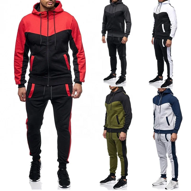 

YX New trending patchwork casual men sweat suits 2 pieces fall long sleeve cardigan hoodie sport tracksuits for men