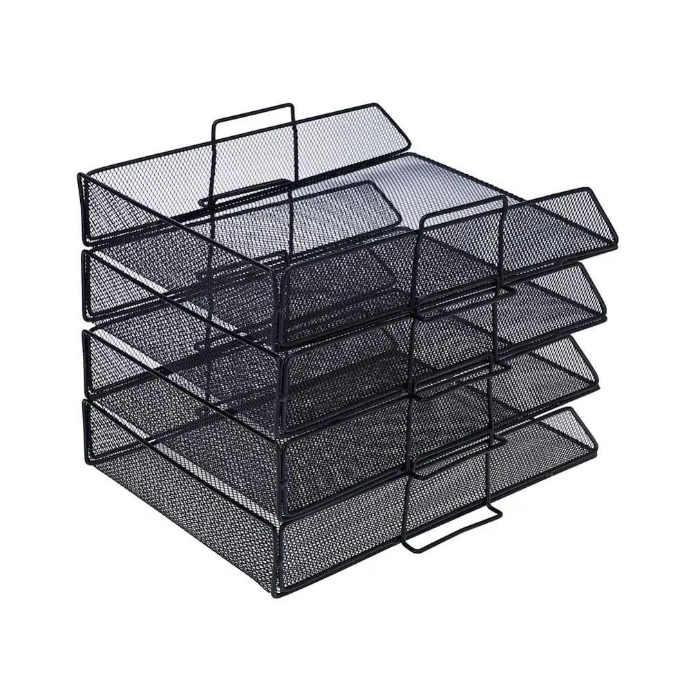 Metal Mesh 4 Tier Stackable Letter Document Tray Desk File Organizer