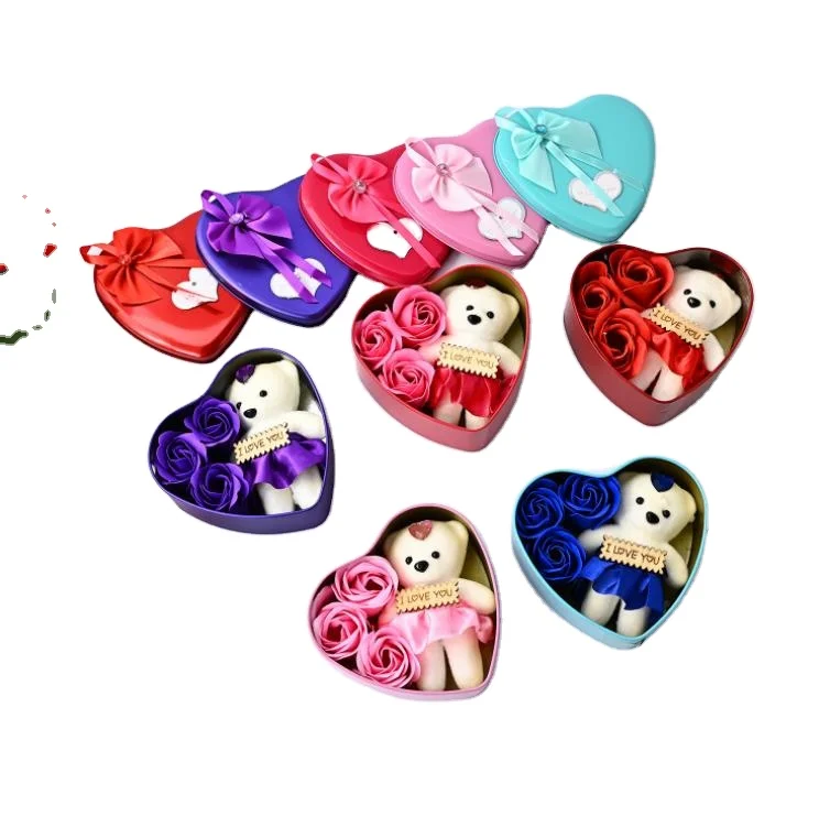 

Heart-Shaped Mothers Day Gift 3pcs Soap Rose Flowers Bear Gift Box For Valentines Days Gifts