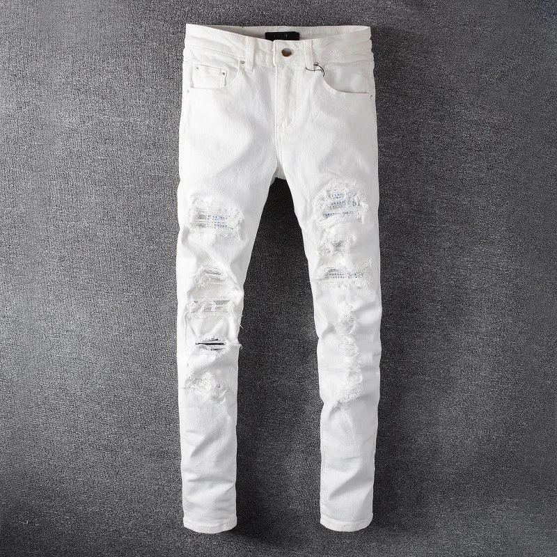 

OEM FOG private blue brand dropshipping stock biker white jeans pants men