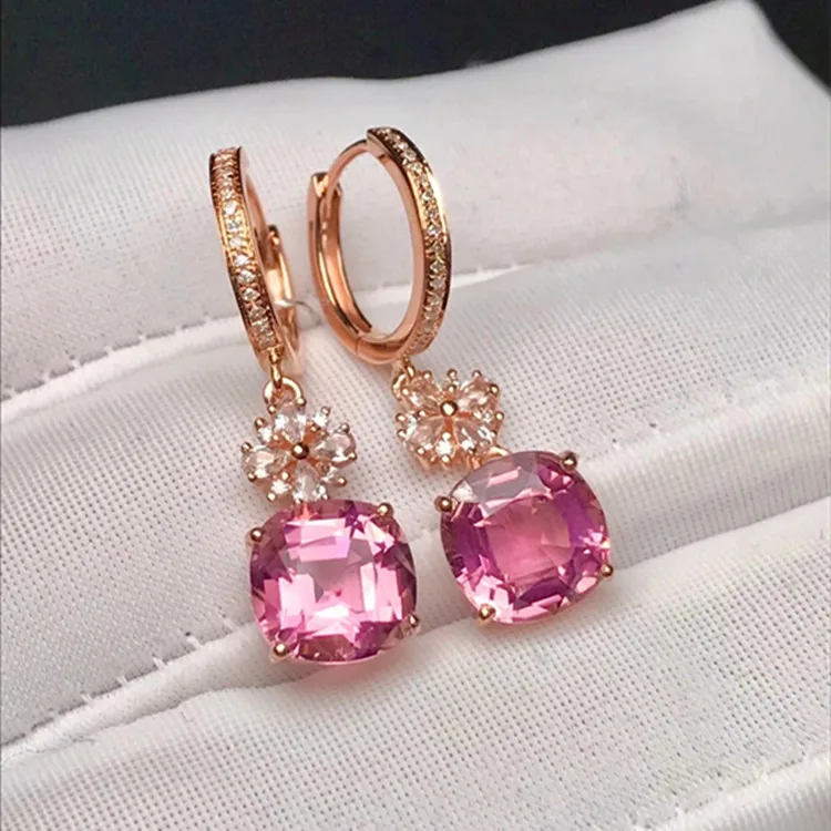 

Wholesale SGARIT brand natural gemstone jewelry clip on pendant earrings 18k rose gold 5.3ct pink tourmaline earrings women