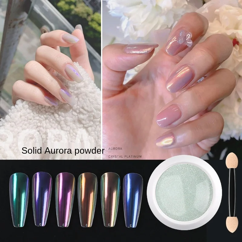 

Nail Art Solid Aurora Powder Icy Nude 6 Colors Nail Glitter Mirror Chameleon Magic Mirror Nail Powder, 6color