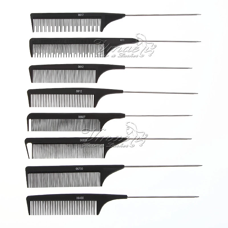 

VMAE High Quality Customized LOGO Professional Salon Styling Tools 12pcs/pack Black Carbon Anti-static Metal Tail Hair Comb
