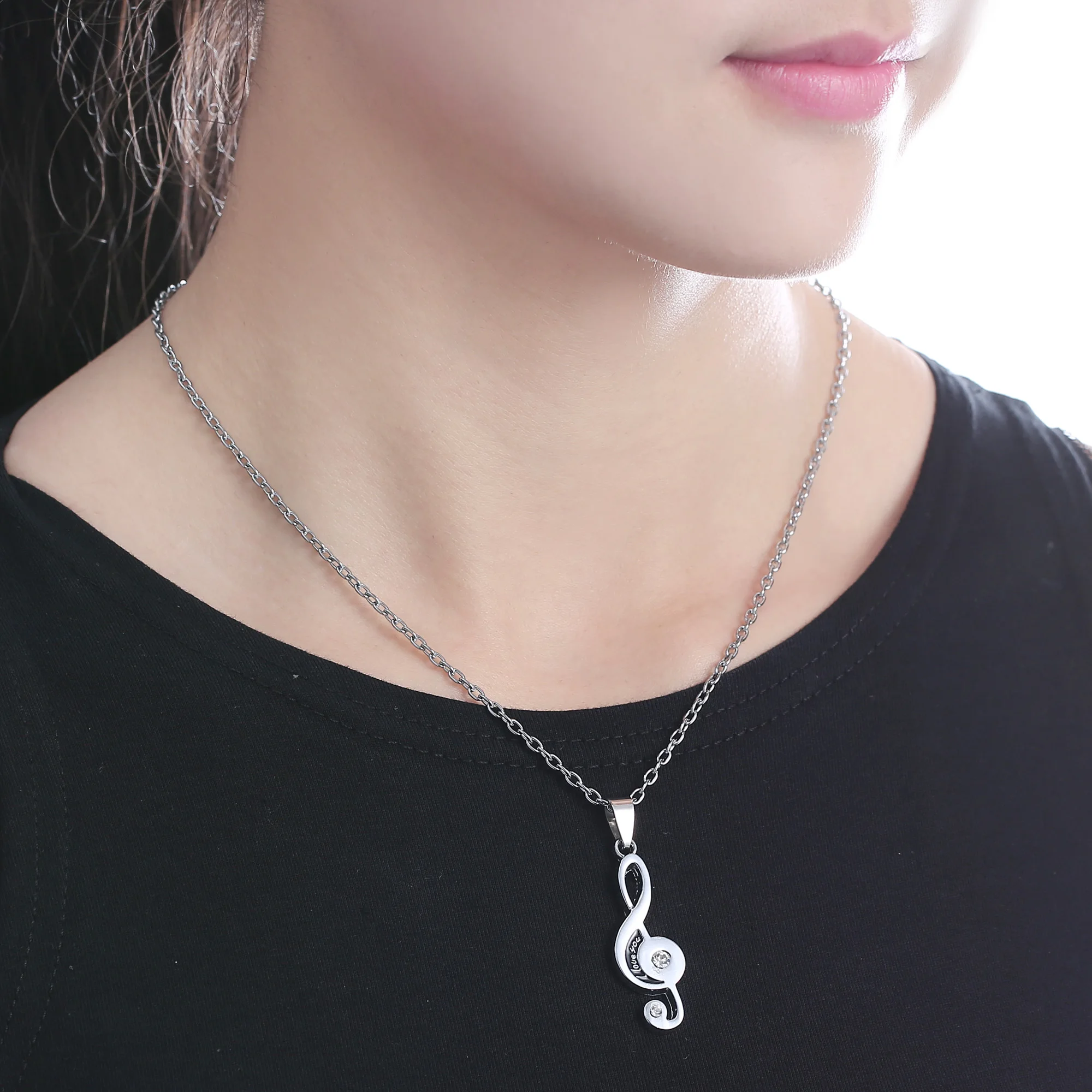 

2021 New Arrivals High Quality 316L Stainless Steel Necklace Musical Note Moon Stainless Steel Necklace For Women, Steel color
