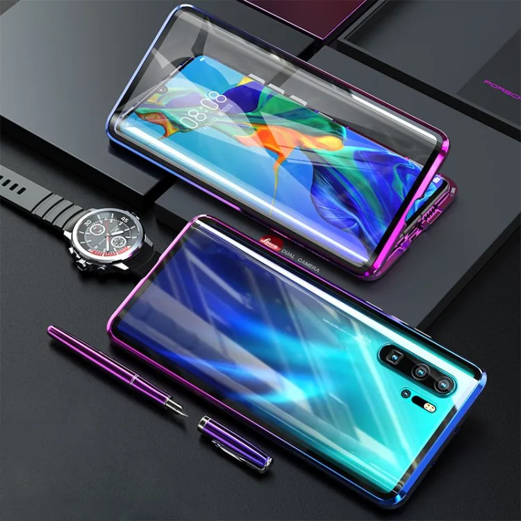 

360 full protective shockproof clear magnetic tempered glass transparent phone case for Huawei p30 pro